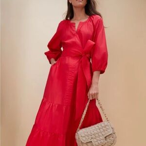 Tuckernuck Red Buttoned Sundress with Bishop Sleeves
